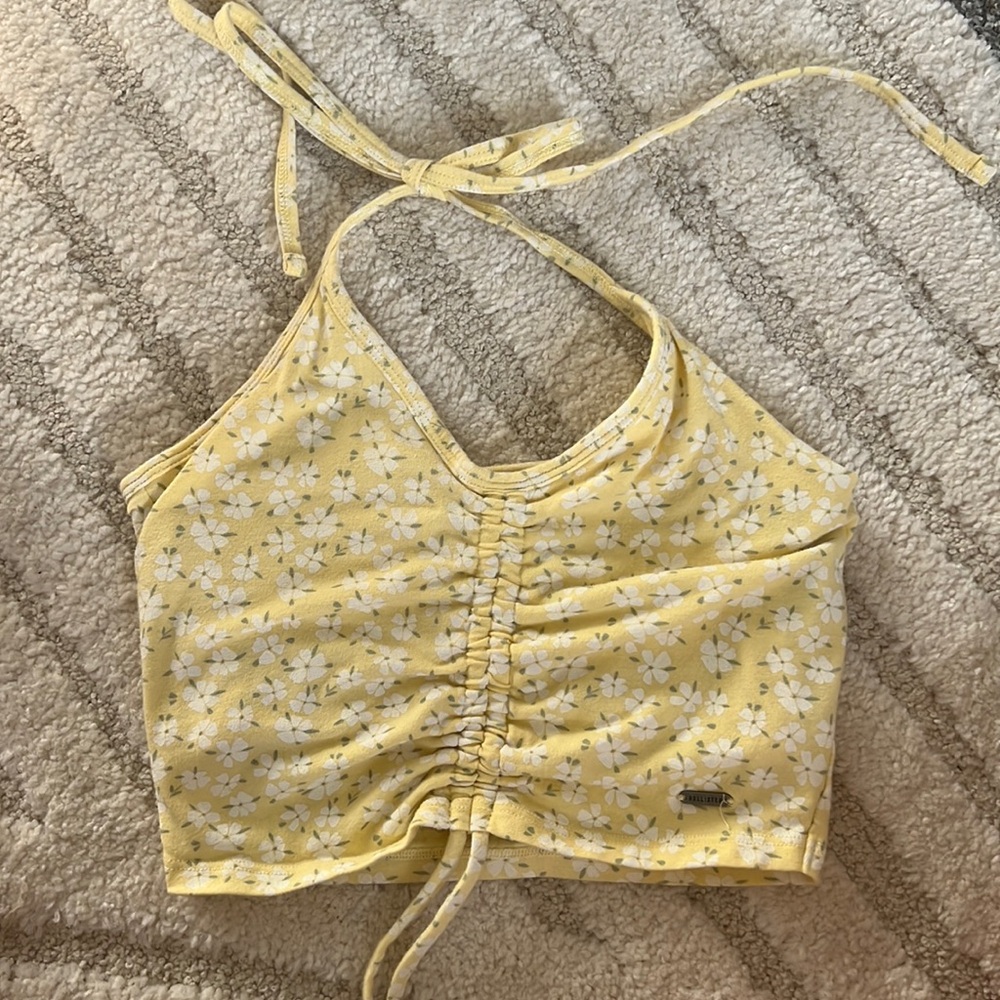 yellow floral hollister halter top